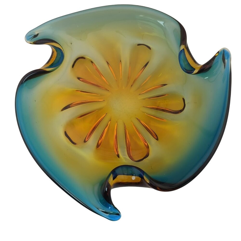 Jordan Imports Company JICO Venetian Giant Ash Tray MCM Blue Yellow Swirl Design